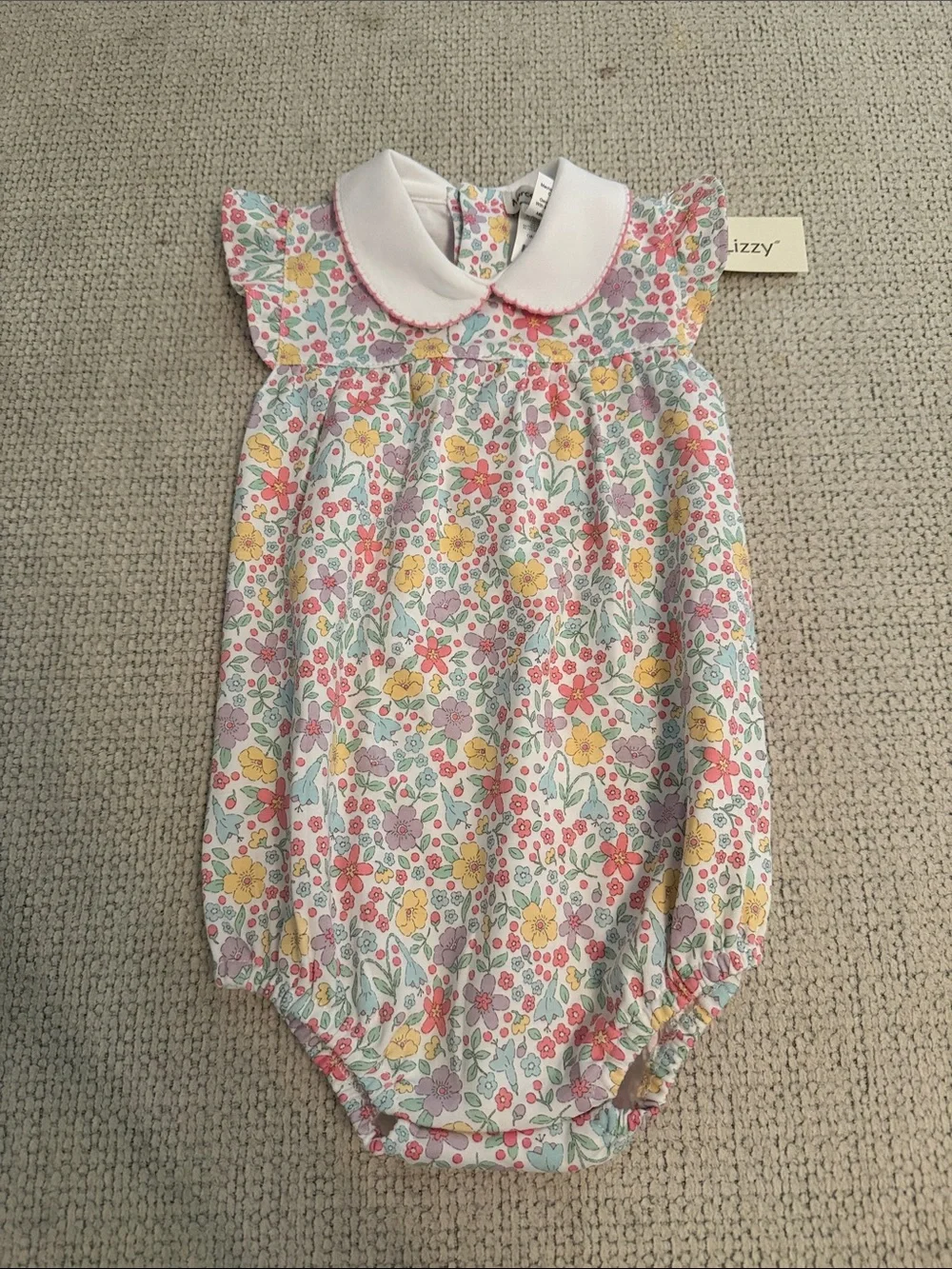 Floral Peter Pan Collar Baby One-Piece - Pink & Yellow